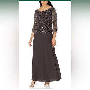 J Kara Women's 3/4 Scallop Beaded Pop Over Gown